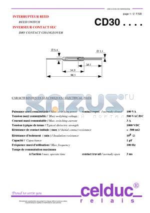 CD30060100 datasheet - REED SWITCH DRY CONTACT CHANGEOVER