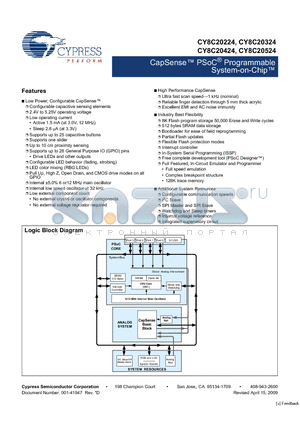 CY8C20224 datasheet - CapSense PSoC Programmable System-on-Chip