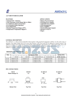 AMS431LAM1 datasheet - 1.2V SHUNT REGULATOR