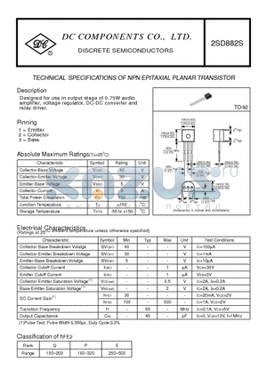 2SD882S datasheet - TECHNICAL SPECIFICATIONS OF NPN EPITAXIAL PLANAR TRANSISTOR