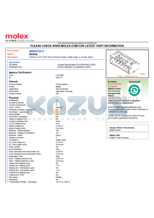 0894010217 datasheet - 2.00mm (.079) Pitch Wire-to-Board Header, Right Angle, 2 Circuits, Black