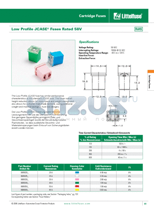 0895020 datasheet - Low Profile JCASE^ Fuses Rated 58V