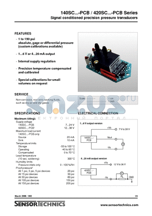 142SC01D-PCB datasheet - Signal conditioned precision pressure transducers