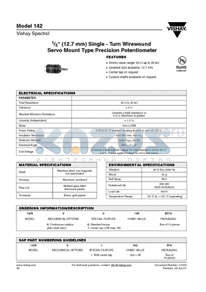 142S0110KBO10 datasheet - 1/2 (12.7 mm) Single - Turn Wirewound Servo Mount Type Precision Potentiometer