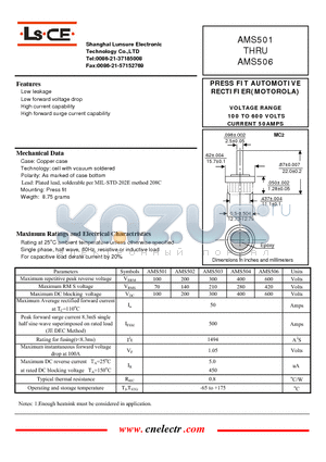 AMS501 datasheet - PRESS FIT AUTOMOTIVE RECTIFIER