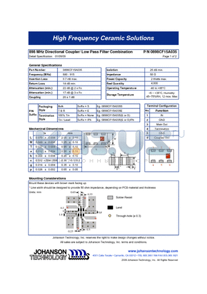 0898CF15A035 datasheet - 898 MHz Directional Coupler/ Low Pass Filter Combination