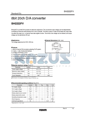 BH2222FV datasheet - 8bit 20ch D/A converter