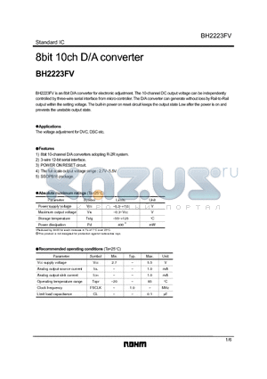 BH2223FV datasheet - 8bit 10ch D/A converter