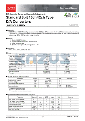 BH2223FV datasheet - Standard 8bit 10ch-E12ch Type D/A Converters