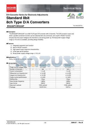 BH2226FV datasheet - Standard 8bit 8ch Type D/A Converters