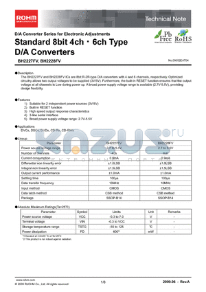 BH2227FV datasheet - Standard 8bit 4ch-E6ch Type D/A Converters