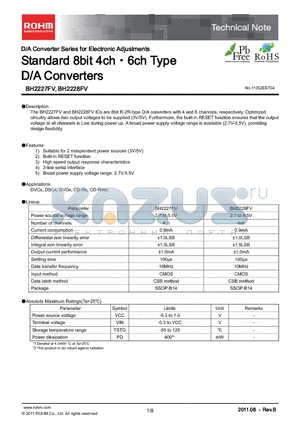 BH2227FV-E2 datasheet - Standard 8bit 4ch6ch Type D/A Converters