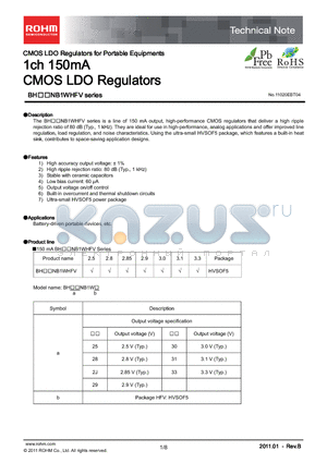 BH2JNB1WHFWHFV datasheet - 1ch 150mA CMOS LDO Regulators