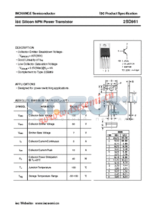 2SD961 datasheet - isc Silicon NPN Power Transistor