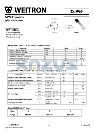 2SD965 datasheet - NPN Transistor