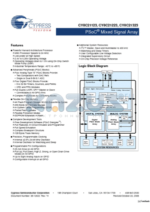 CY8C21123-24SXI datasheet - PSoC^ Mixed Signal Array