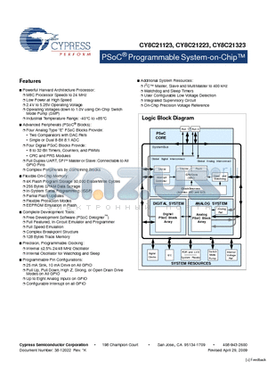 CY8C21123_09 datasheet - PSoC Programmable System-on-Chip