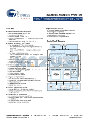 CY8C21123_12 datasheet - PSoC^ Programmable System-on-Chip