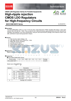 BH30NB1WHFV-TR datasheet - High-ripple rejection CMOS LDO Regulators for High-frequency Circuits