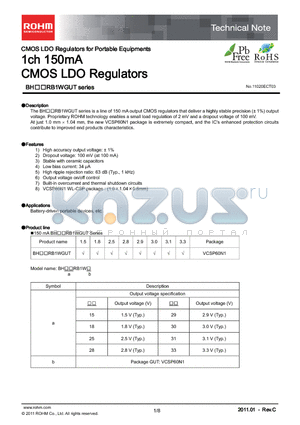 BH30RB1WGUT-E2 datasheet - 1ch 150mA CMOS LDO Regulators