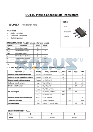 2SD965A datasheet - SOT-89 Plastic-Encapsulate Transistors