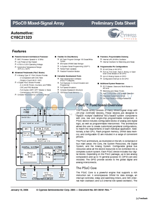 CY8C21323-12PVXET datasheet - PSoC^ Mixed-Signal Array