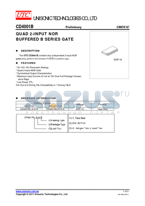 CD4001BL-S14-R datasheet - QUAD 2-INPUT NOR BUFFERED B SERIES GATE