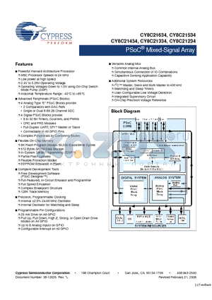 CY8C21334-24PVXI datasheet - PSoC^ Mixed-Signal Array