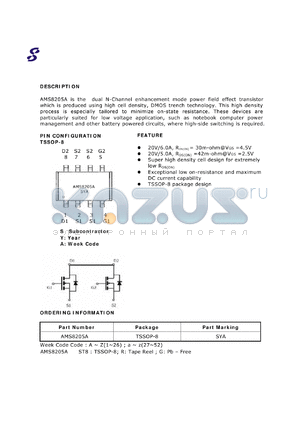 AMS8205A datasheet - Super high density cell design for extremely low RDS(ON)