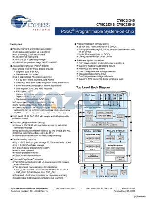 CY8C21345 datasheet - PSoC Programmable System-on-Chip Low power at high speed