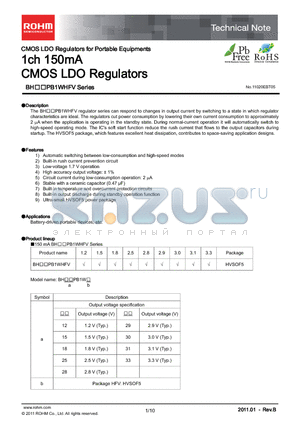 BH33PB1WHFV-TR datasheet - 1ch 150mA CMOS LDO Regulators