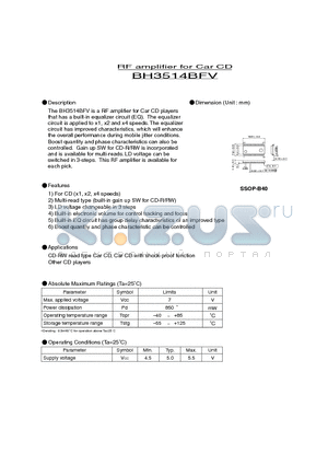 BH3514BFV datasheet - for Car CD