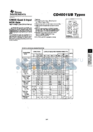 CD4001UB datasheet - CMOS QUAD 2-INPUT MOR GATE