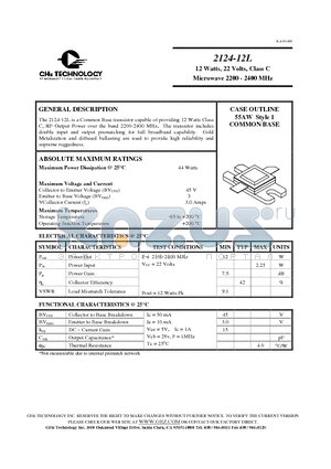 2124-12L datasheet - 12 Watts, 22 Volts, Class C Microwave 2200 - 2400 MHz