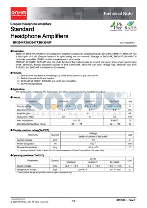 BH3544F-E2 datasheet - Standard Headphone Amplifiers