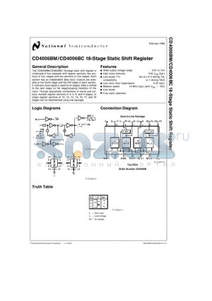 CD4006BM datasheet - 18-Stage Static Shift Register