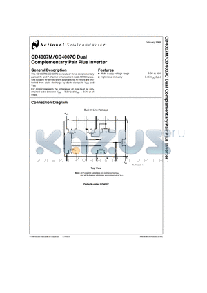 CD4007 datasheet - Dual Complementary Pair Plus Inverter