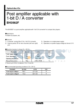 BH3562F datasheet - Post amplifier applicable with 1-bit D / A converter