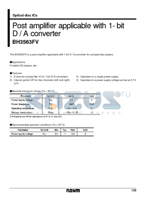 BH3563FV datasheet - Post amplifier applicable with 1- bit D / A converter