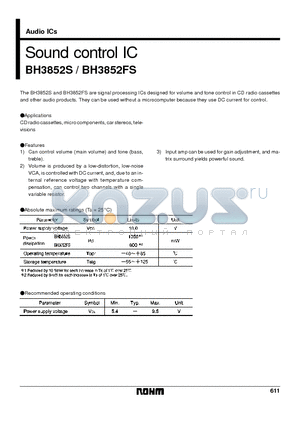 BH3852 datasheet - Sound control IC