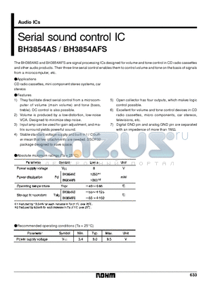 BH3854AS datasheet - Serial sound control IC