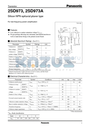 2SD973 datasheet - Silicon NPN epitaxial planer type(For low-frequency power amplification)
