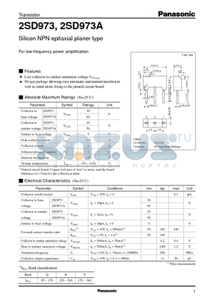 2SD973A datasheet - Silicon NPN epitaxial planer type(For low-frequency power amplification)