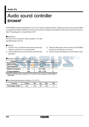 BH3864F datasheet - Audio sound controller