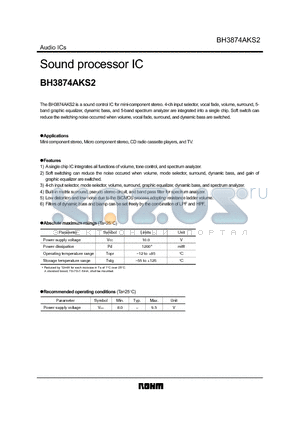 BH3874AKS2 datasheet - Sound processor IC