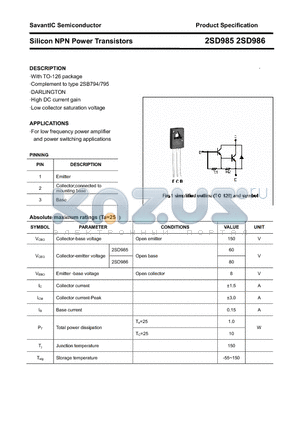 2SD985 datasheet - Silicon NPN Power Transistors