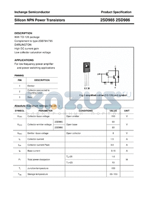 2SD985 datasheet - Silicon NPN Power Transistors