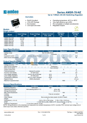 AMSR-78-NZ_13 datasheet - Up to 7.5Watt | DC-DC Switching Regulator