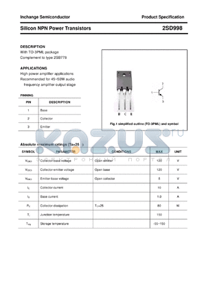 2SD998 datasheet - Silicon NPN Power Transistors