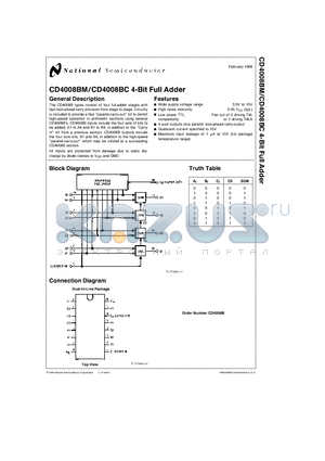 CD4008BM datasheet - 4-Bit Full Adder